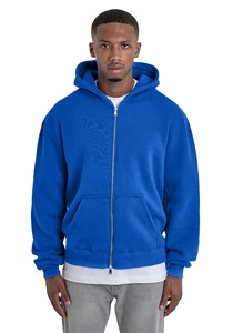 100% coton bleu Royal goutte épaule poids lourd fermeture éclair sweats à capuche Double fermeture éclair Boxy Street wear grande taille sweats à capuche hommes - Product Image 2