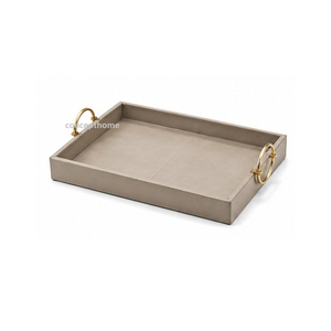 Bandeja Rectangular Beige para Servir con Asas Doradas, Acabado Metálico Pulido, Uso Residencial - Product Image 1