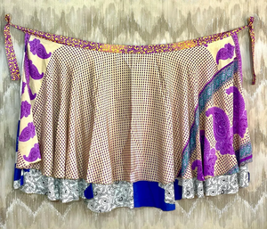 Vintage Recycled Silk Wrap <b>Skirt</b> | Handmade Reversible Maxi | <b>Boho</b> Floral Beach Dress with Belt | Breathable One Size - Product Image 4