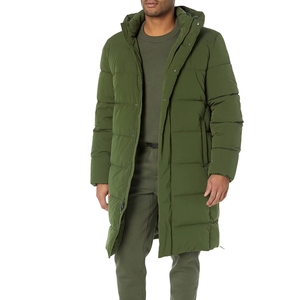 Long <b>Quilted</b> Winter Jacket Men Olive Green Full Sleeve Zipper Closure Stand Collar Thick Polyester <b>Wadding</b> Solid Color - Product Image 5