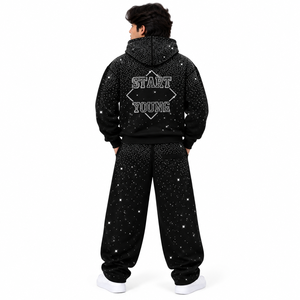 Men's Luxury Fleece Rhinestone <b>Hoodies</b> Jogger Set <b>Black</b> Oversized Streetwear Sparkly Tracksuit Custom OEM Private Label <b>Hoodies</b> - Product Image 4