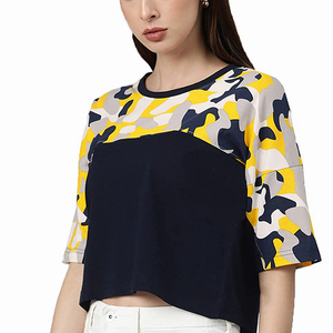 Women's Solid Printed Crew Neck 100% Cotton Jersey Crop T-Shirt Stretchable Breathable Knitted Full Sleeve Casual Summer <b>Top</b> - Product Image 3