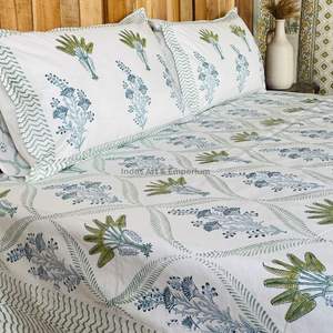 Juego de Sábanas con Estampado Artesanal Sanganeri de la India, Sábanas con Funda de Almohada - Product Image 4