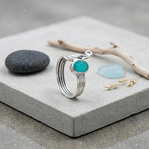 Aqua Chalcedony <b>Ring</b> Oval – Handmade Silver Plated Gemstone <b>Ring</b> Checker Cut Stone Statement <b>Ring</b> Boho Jewelry Nickel Free Brass - Product Image 1