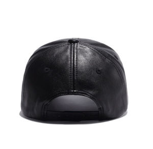 Black Pu Leather Baseball Cap 6-Panel Adjustable Unisex Casual <b>Hat</b> Solid Color Adult Fit - Product Image 4