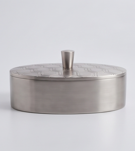 Boîte de rangement élégante en métal argenté ovale pour fruits secs et dates, organisateur de table avec couvercle en nid d'abeille - Product Image 1
