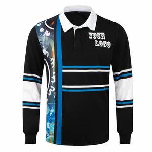 Custom Printed Polyester Long Sleeve Rugby Shirt Men's Turn-<b>down</b> Collar Breathable Striped Design Front Logo All Seasons - Product Image 6