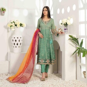 Zora ชุดงานแต่งงานผ้าชีฟองวิสคอสของผู้หญิง3ชิ้นชุดยาวสไตล์ปากีสถานสำหรับงานปาร์ตี้เครื่องแต่งกายแบบมีวอลลุ่ม tawakkal" - Product Image 2