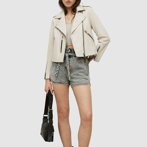 Premium <b>Women</b> Cropped Genuine Leather <b>Jacket</b> Custom <b>Zip</b> <b>Up</b> Biker Crop <b>Jacket</b> Fashion Streetwear OEM ODM Wholesale Manufacturer - Product Image 1