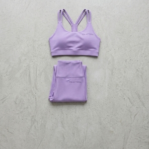 Conjunto de yoga acanalado sólido para mujer: Sujetador deportivo de doble tirante y leggings de cintura media para gimnasio, fitness y entrenamiento. Conjunto de dos piezas. - Product Image 6