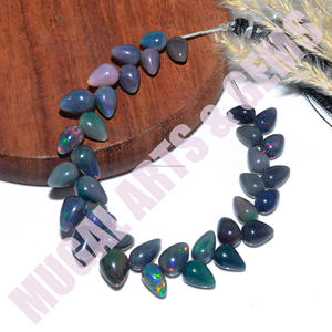 Perles d'opale éthiopienne noire naturelle perles lisses en forme de gouttes de pierres précieuses 6 pouces 3x4 à 5x10.5mm brin pour la fabrication de bijoux utilisé - Product Image 2