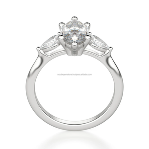 Diseño personalizado 925 Marquesa de plata y corte de pera anillo de compromiso de diamante cultivado en laboratorio joyería de boda chapada en oro - Product Image 2