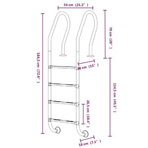 Échelle de piscine en acier inoxydable 304 argenté, taille standard - Product Image 6