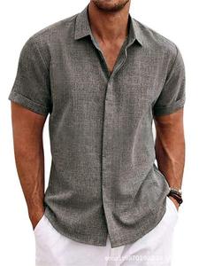 Camisa de Lino y Algodón Casual para Hombre, Color Sólido, Manga Corta, Transpirable, Antiarrugas, Antipilling, Estampada, Verano - Product Image 4