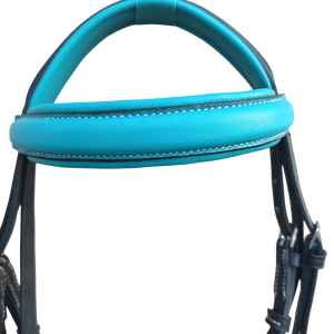 Têtière en cuir turquoise avec sangles noires et boucles réglables, pièce de bridon équestre, têtière en cuir noir - Product Image 2