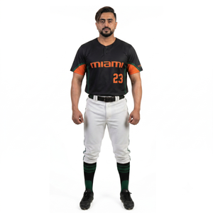 Maillot de baseball Henley personnalisé à deux boutons, sublimé, uniforme d'équipe universitaire pour hommes, noir et orange, vente en gros OEM pour le sport - Product Image 1