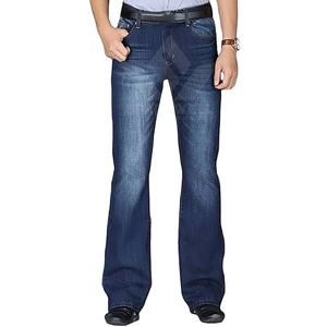 Men's Dark Indigo Bootcut Denim Jeans Mid Rise Regular Fit <b>Stretch</b> Full Length Washed Cotton Five Pocket Casual Everyday Wear - Product Image 6