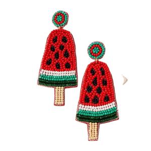 High Quality Embroidery <b>Red</b> Seed Beads Watermelon Popsicle <b>Earring</b> With Elegant Handmade Trendy Jewelry Design For Girl - Product Image 1