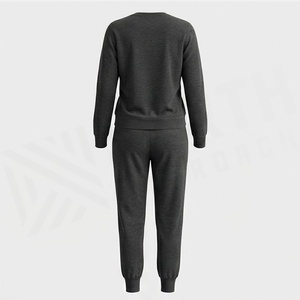 Conjunto de 2 Piezas para Mujer, Sudadera de Punto con Cuello Redondo y Manga Larga, Pantalones Deportivos de Color Sólido, Corte Regular hasta el Tobillo - Product Image 2