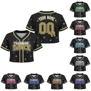 Maillot de baseball personnalisé à paillettes avec nom, numéro et logo, chemise scintillante pour équipe, pour femmes, jeunes et enfants, 100 % polyester, à enfiler - Product Image 1