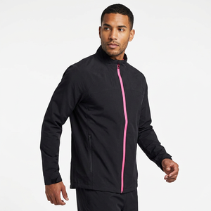 Men's Black Windproof Sporty Jacket With Pink Zipper Stand Collar Regular Fit Autumn Wear - Product Image 5