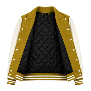 <b>Men</b> Varsity <b>Jacket</b> Olive Green <b>White</b> Sleeve Solid Color Casual Turn-down Collar Button Closure Autumn Wear Hot selling Wholesale - Product Image 5