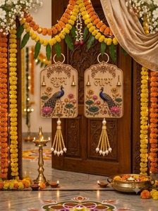 Juego de Adornos de Pared de MDF con Diseño de Pavo Real Tradicional Hecho a Mano, Elegantes Adornos Colgantes para Puerta de Boda India Festiva, Decoración para el Hogar Diwali Pooja - Product Image 6
