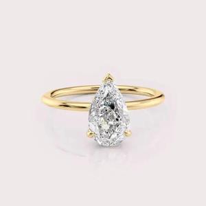 IGI Certified Lab Grown Pear Diamond Solitaire <b>Ring</b> 14KT Solid Yellow / White and Rose Gold Rhodium Plated Ethnic Style - Product Image 5
