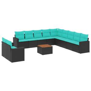 Conjunto de Sofás de Patio de Ratán Sintético Negro, 12 Piezas, Solución de Almacenamiento para Exteriores, Diseño Elegante, Forma Rectangular, Tipo de Pie - Product Image 2