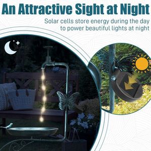 36-Inch Vintage Metal Garden Bird Bath with Solar Lamp Flower Planter Pedestal Outdoor Standing Bird Feeder Solar Garden Lights - Product Image 5