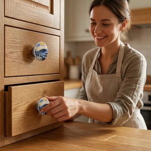 Ba Modern Round Porcelain Cabinet <b>Knob</b> with Starry Night Design for Kitchen Durable - Product Image 4