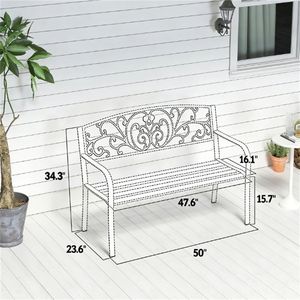 Banc de jardin noir pour l'extérieur, avec accoudoirs, pour la terrasse, le porche ou la cour - Product Image 6