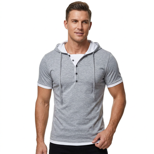T-shirt à manches courtes gris pour homme, coupe slim, bordure contrastée, tricoté, couleur unie, collection de t-shirts décontractés en provenance du Bangladesh - Product Image 5