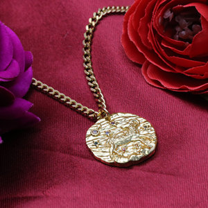 Collar con Colgante del Zodiaco en Plata de Ley 925 Chapado en Oro, con Circonitas Incrustadas, Cadena con Moneda, Joyería para Regalo de Aniversario - Product Image 4