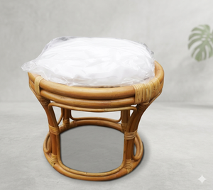 Handmade Natural Rattan Round Ottoman Footrest <b>Stool</b> With Soft Cushion Eco Friendly Wicker Coffee Table For Modern Living Room - Product Image 2