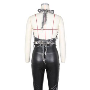 Top corto casual transpirable con efecto rasgado, sexy, sin mangas, de mezclilla con contraste de color, chaleco irregular, top corto de mezclilla para mujer - Product Image 6