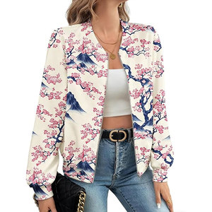 <b>Womens</b> Bomber <b>Jacket</b> Sheep Skin Winter Single Button Long Sleeve Stand Collar Stylish Customizable Outerwear - Product Image 2