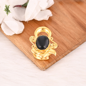 Black Onyx Gemstone <b>Ring</b> Handmade <b>Adjustable</b> Fashion Brass Jewelry for Women - Product Image 3