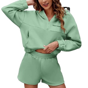 ชุดเซ็ตสองชิ้น เสื้อฮู้ดดี้หนานุ่มทรงหลวมและกางเกงขาสั้น ชุดลำลองแฟชั่นสำหรับผู้หญิง ชุดฤดูร้อนแบบสั่งทำได้ - Product Image 3