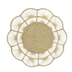 Sophisticated Premium Quality Handwoven Straw <b>Placemat</b> <b>Round</b> Charger Mat Cane Mesh Openwork Elegant Wedding Tableware Decoration - Product Image 3
