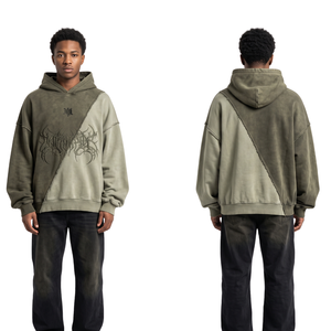 Sudadera con capucha de felpa francesa de dos tonos, lavada, con corte y costuras, hombros caídos, holgada, con lavado ácido, informal de invierno - Product Image 3