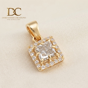 14KT <b>Solid</b> Yellow <b>Gold</b> Lab Grown Diamond Round Square Brilliant Cut <b>Pendant</b> Charm IGI Certified Jewelry for Women's Necklace - Product Image 5