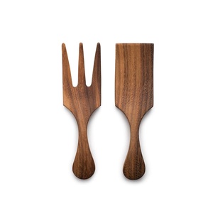 Eco-Friendly Acacia Wood Salad <b>Server</b> Spoon Set Fork Natural Wooden Tableware Manual Kitchen Dining Utensils Dishwasher Safe - Product Image 1