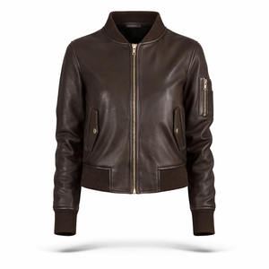 Chaqueta Bomber de Cuero Genuino, Sólida, para Otoño e Invierno, con Cierre Frontal con Logotipo, Impermeable, Ecológica, de Primera Calidad, Chaqueta de Piel de Oveja Real - Product Image 1