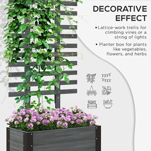 Jardinière en bois d'extérieur de 58 pouces avec treillis surélevé et roues, grise, pour plantes grimpantes et fleurs - Product Image 4