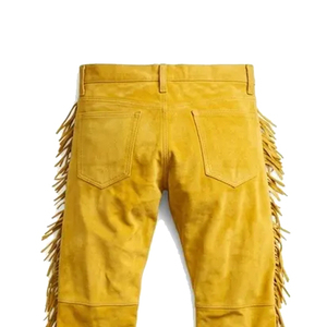 Pantalon en cuir pour homme, style western, en cuir de vachette véritable, coupe droite et taille mi-haute, grammage lourd, respirant, avec logo et taille personnalisables - Product Image 5