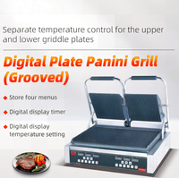 Jieguan EG-813D Équipement de cuisine commercial, gril à panini électrique numérique en acier inoxydable double, 4 menus, nettoyage facile