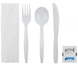 Ensembles de couverts jetables biodégradables écologiques – Couteau, fourchette, cuillère, serviette, sel, poivre, emballés individuellement, sans BPA, pour fêtes - Product Image 3