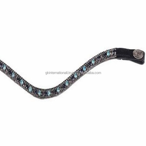 Bande de front de cheval en cuir noir en forme de vague équipée de 3 rangées de gros strass multicolores Cristaux mega bling bridle brow band - Product Image 6