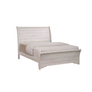 Letto a slitta matrimoniale contemporaneo con finitura grigio gesso, testiera curva orizzontale con linee leggermente inclinate, in legno - Product Image 1